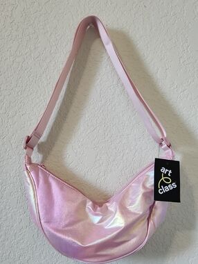 ***Art Class Shimmer Pink Crescent Shoulder Bag